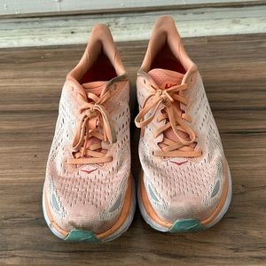 Peach orange and blue hokas